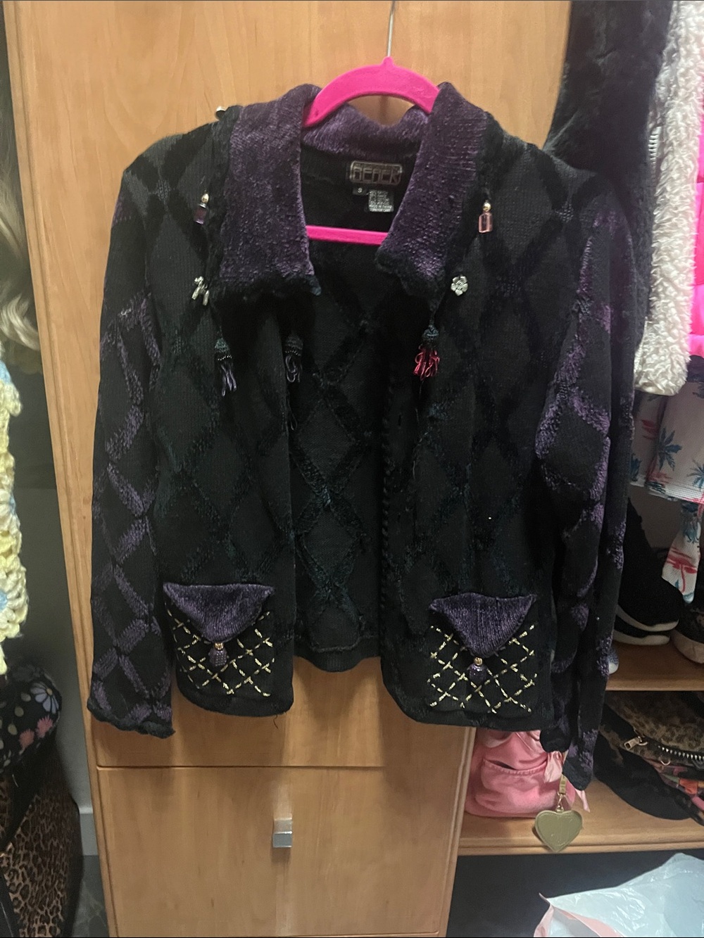 Designer  & Purple Textured Jacket with Decorative Pockets and lots of detail